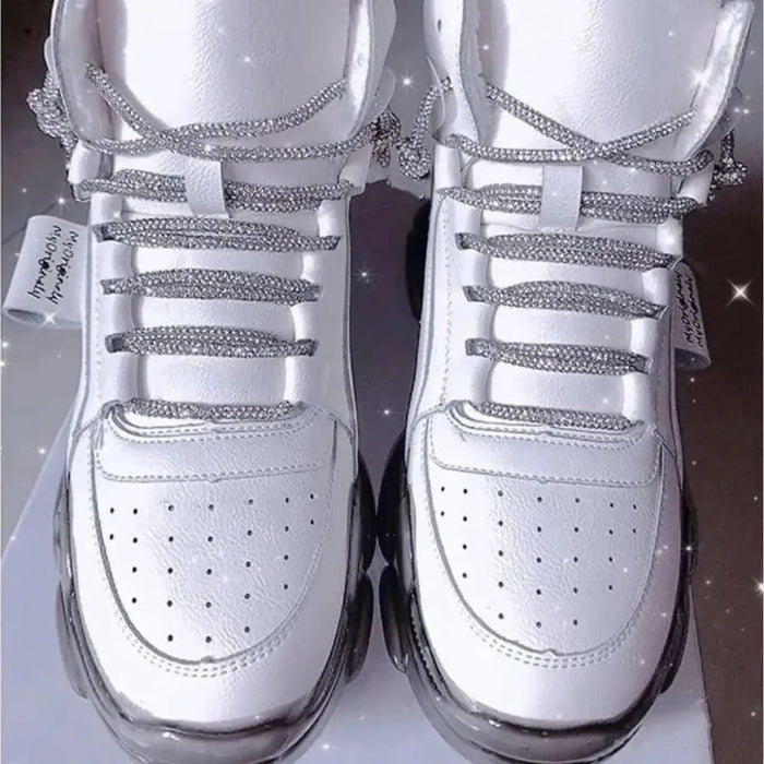 1pcs Rhinestone Rainbow Diamond Sneakers Round Shoe Laces