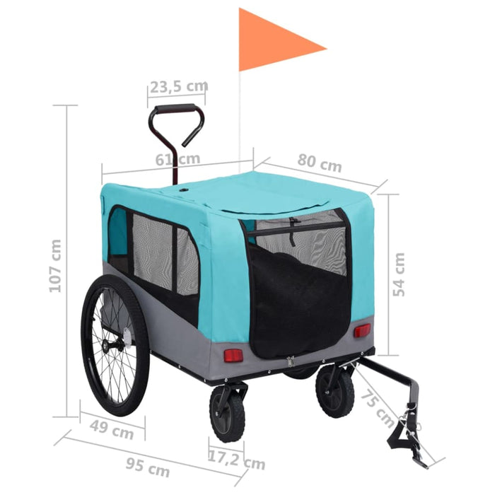 2-in-1 Pet Bike Trailer And Jogging Stroller Blue Grey Kxaao