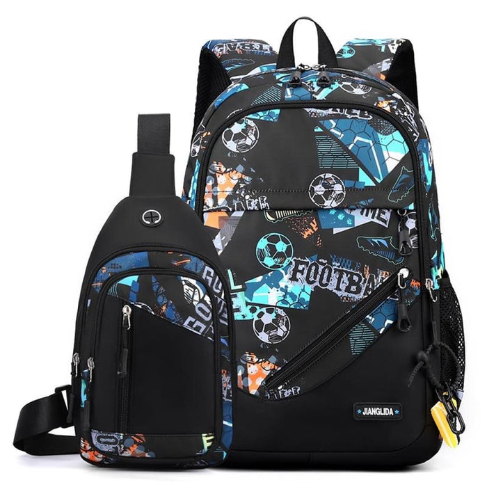 2 In 1 Lightweight Mens Backpack With Chest Bag Blue