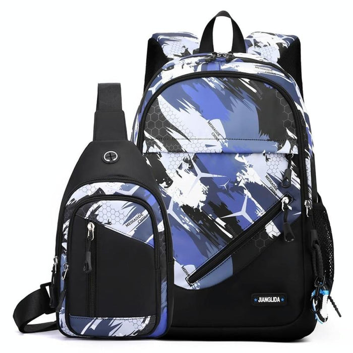 2 In 1 Lightweight Mens Backpack With Chest Bag Blue