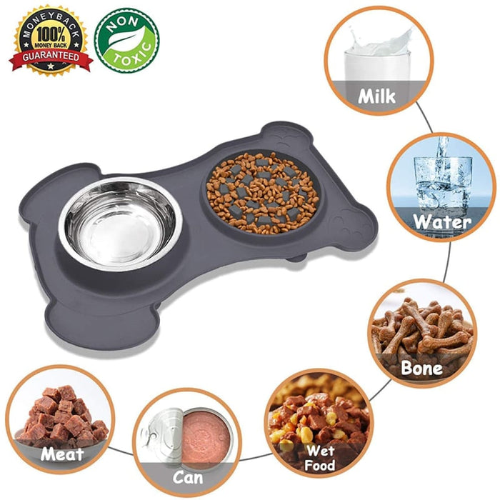 2 In 1 Non - slip Stainless Steel Silicone Feeder Bowl