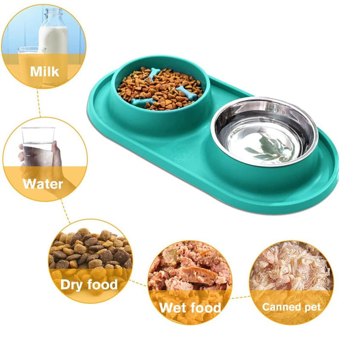 2-in-1 No-spill Detachable Slow Eating Food Water Pet Bowl