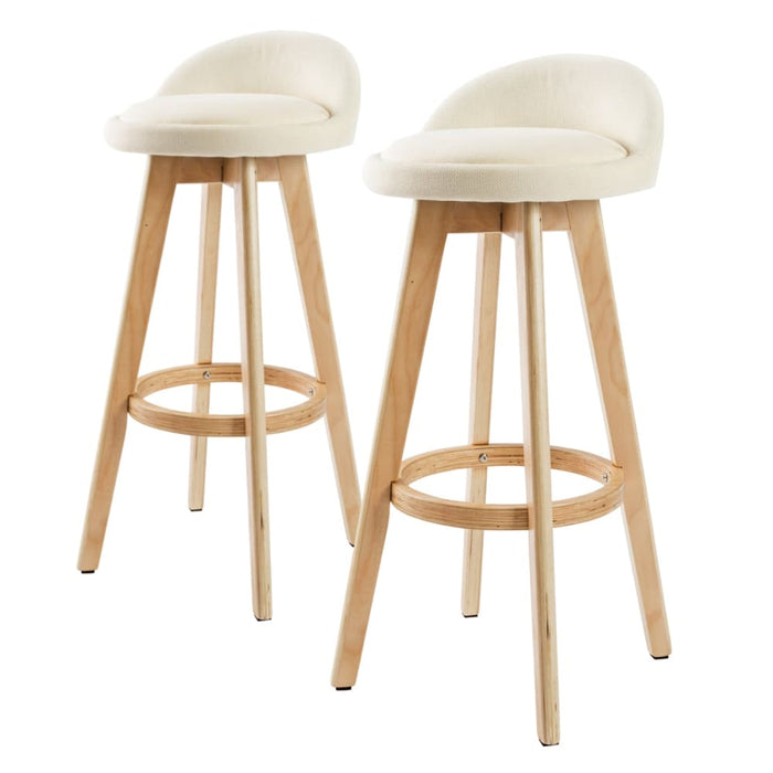 2 Set 72cm Beige Wooden Bar Stool Leila Fabric