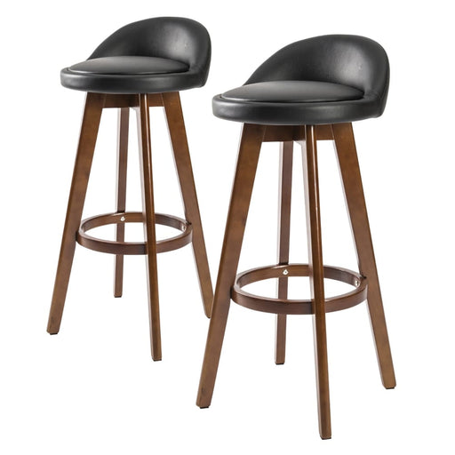 2 Set 72cm Black Brown Wooden Bar Stool Leila Leather