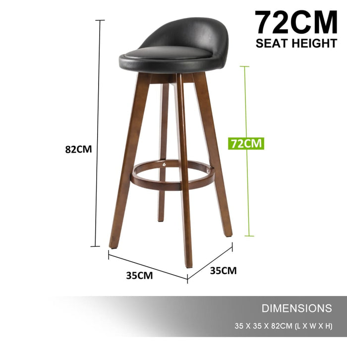 2 Set 72cm Black Brown Wooden Bar Stool Leila Leather