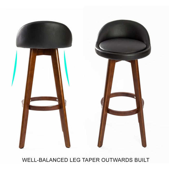 2 Set 72cm Black Brown Wooden Bar Stool Leila Leather