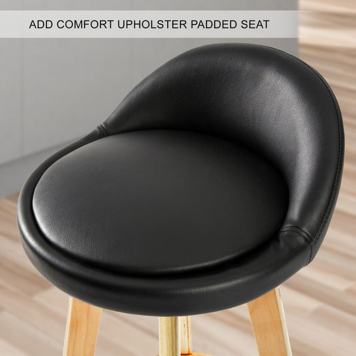 2 Set 72cm Black Wooden Bar Stool Leila Leather