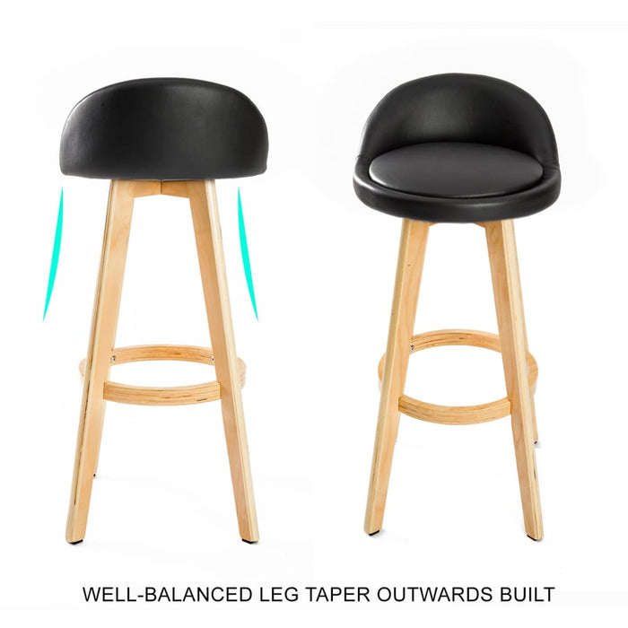 2 Set 72cm Black Wooden Bar Stool Leila Leather