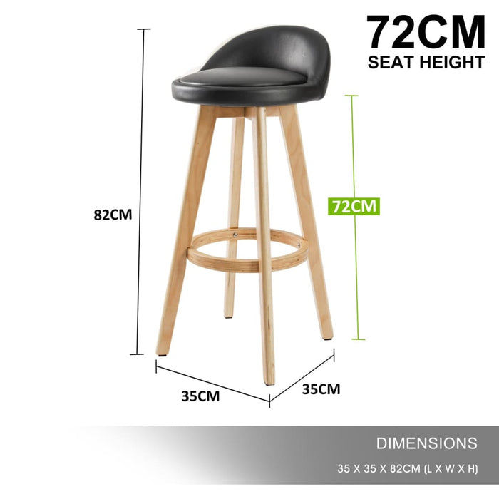 2 Set 72cm Black Wooden Bar Stool Leila Leather