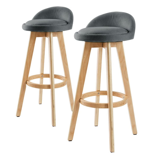 2 Set 72cm Grey Wooden Bar Stool Leila Fabric