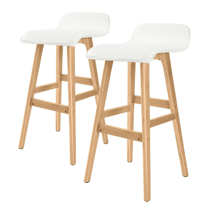 2 Set 74cm White Wooden Bar Stool Sophia Leather