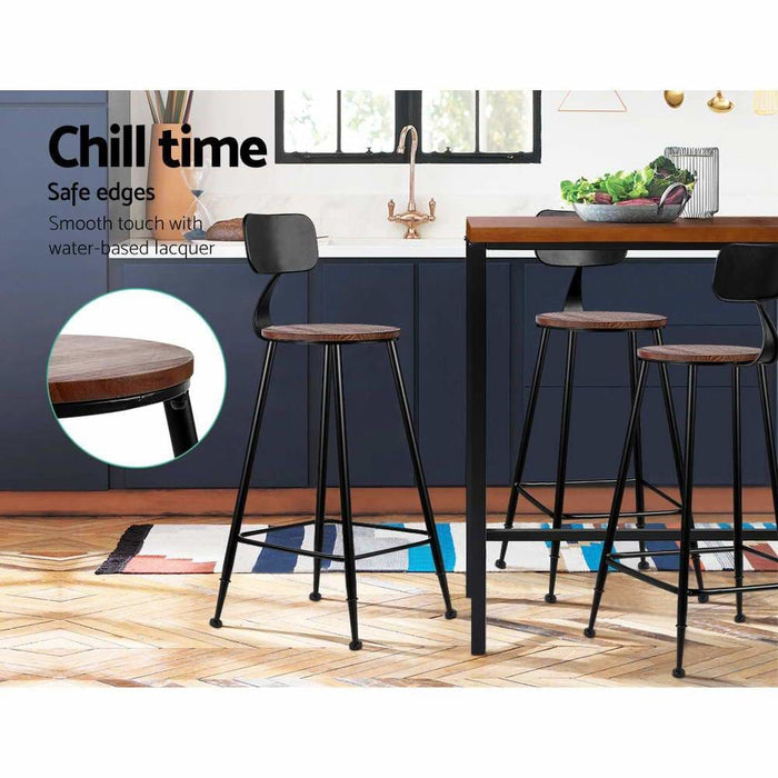 Set Of 2 Artiss Bar Stools Pinewood Metal - Black And Wood