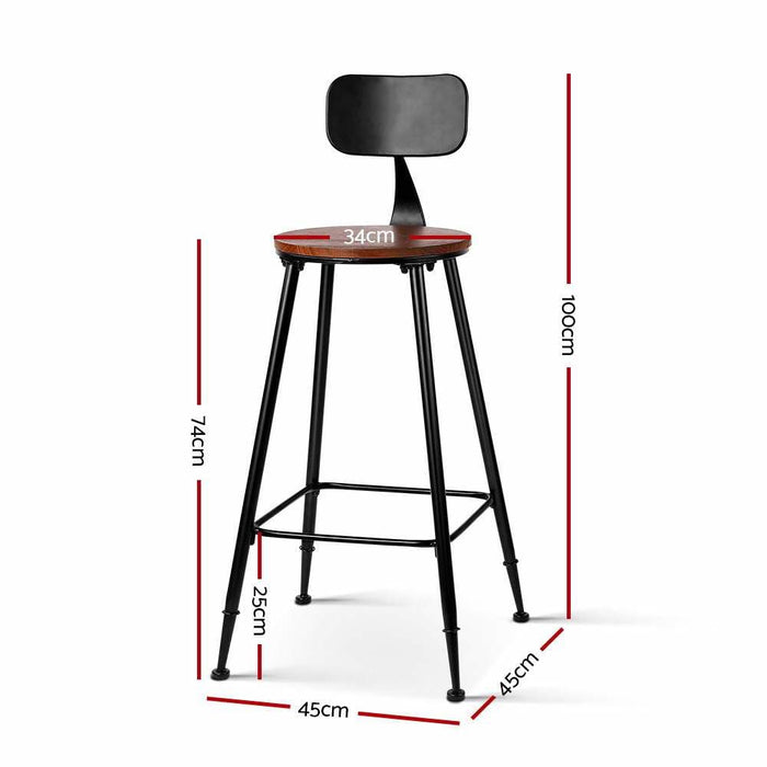 Set Of 2 Artiss Bar Stools Pinewood Metal - Black And Wood