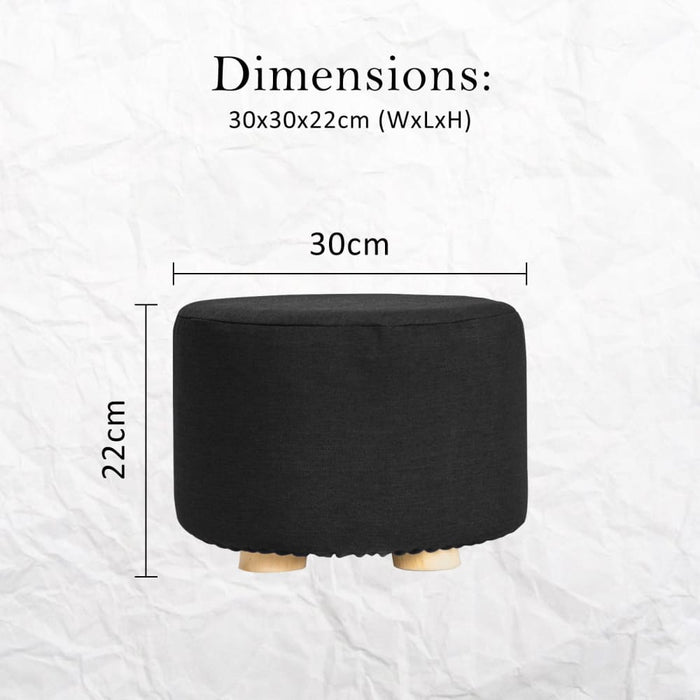 2 Set Black Fabric Ottoman Round Wooden Leg Foot Stool