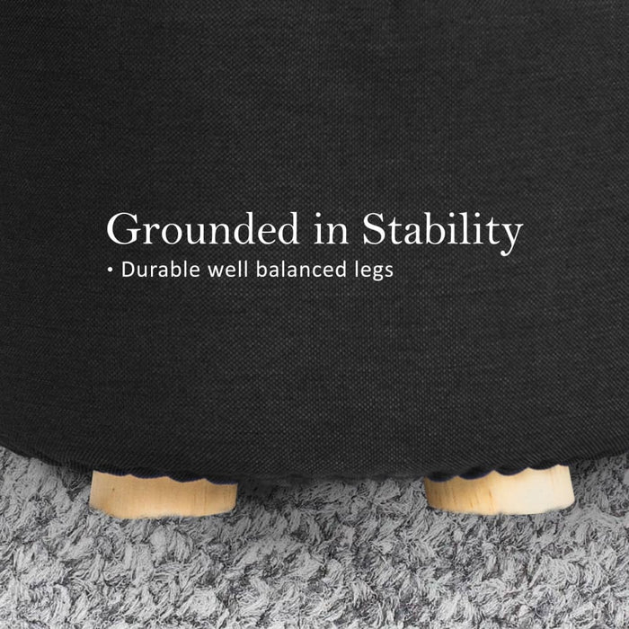 2 Set Black Fabric Ottoman Round Wooden Leg Foot Stool