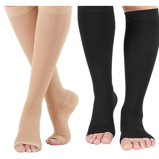 2 Pcs Calf Compression Knee High Open Toe Stockings