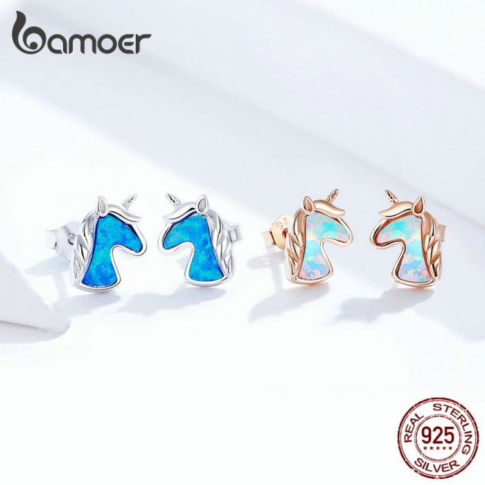 2 Colour Opal Licorne Stud Earrings For Women