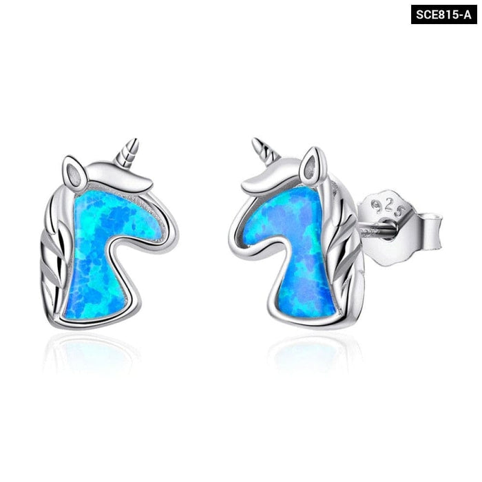 2 Colour Opal Licorne Stud Earrings For Women