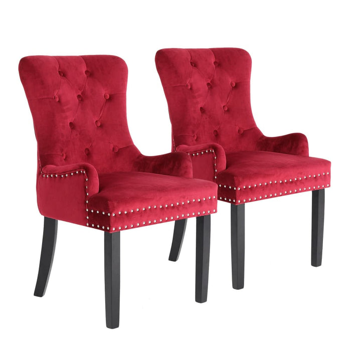 2 Set Red French Provincial Dining Chair Ring Studded Lisse