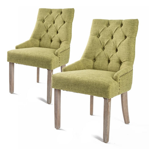 2 Set Green French Provincial Dining Chair Amour Oak Leg