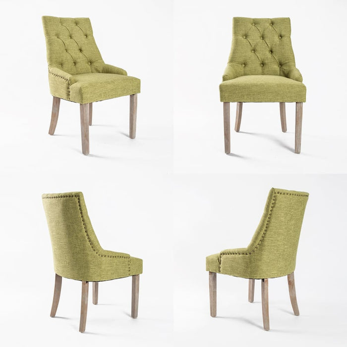 2 Set Green French Provincial Dining Chair Amour Oak Leg