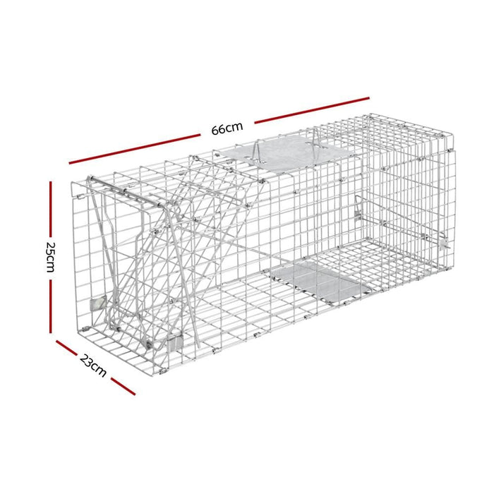 Set Of 2 Humane Animal Trap Cage 66 x 23 25cm - Silver