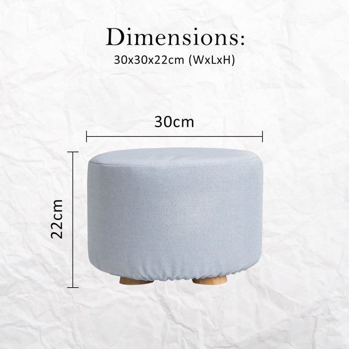 2 Set Light Blue Fabric Ottoman Round Wooden Leg Foot Stool