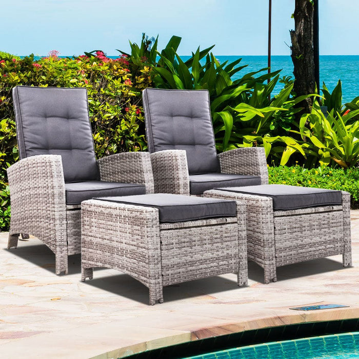 Set Of 2 Sun Lounge Recliner Chair Wicker Lounger Sofa Day