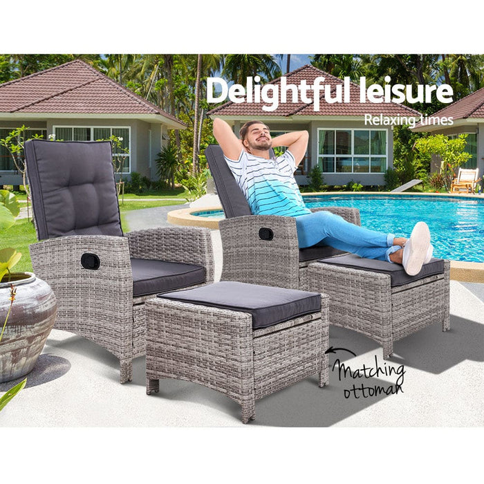 Set Of 2 Sun Lounge Recliner Chair Wicker Lounger Sofa Day