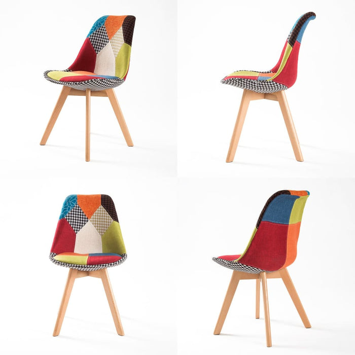 2 Set Multi Colour Retro Dining Cafe Chair Padded Seat