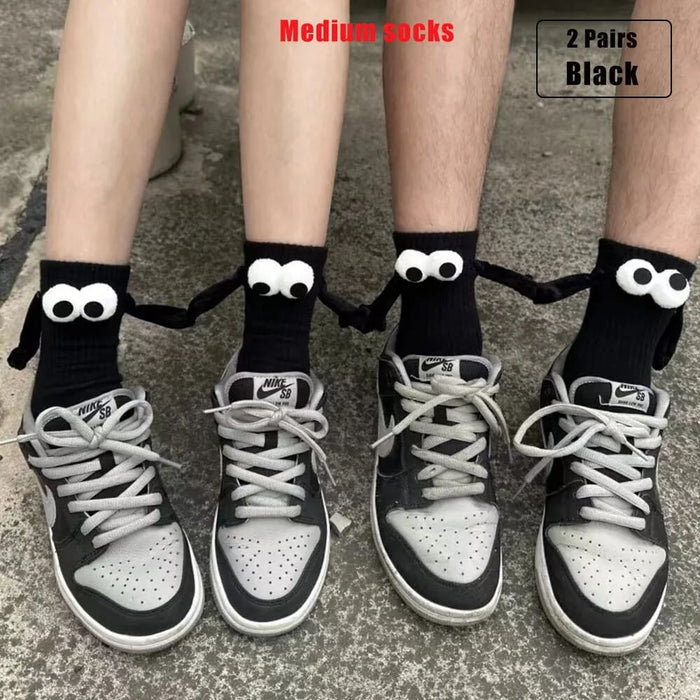 2 Pairs Fun 3d Cartoon Mid Tube Socks For Couples