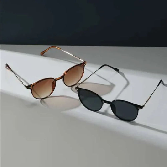 2 Pairs Small Round Sunglasses Set Cute Skinny Cat Eye