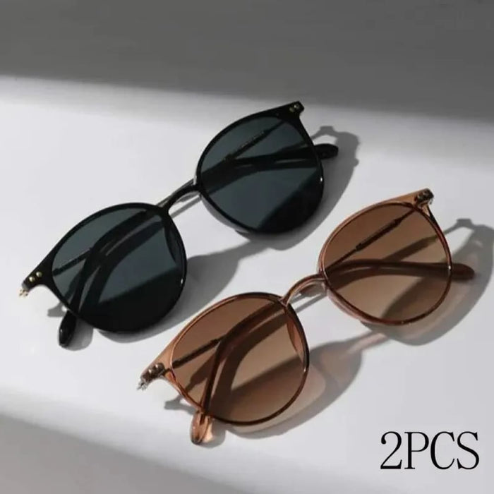 2 Pairs Small Round Sunglasses Set Cute Skinny Cat Eye