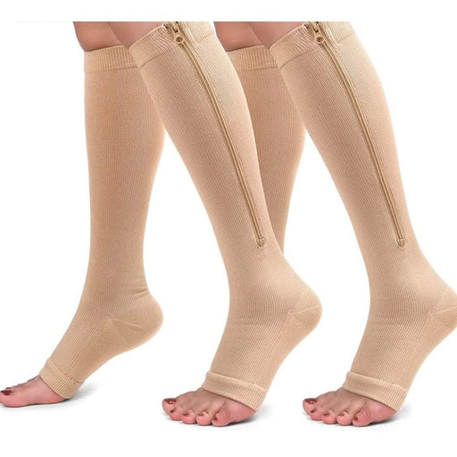 2 Pairs Zipper Calf Compression Length Stocking For Women