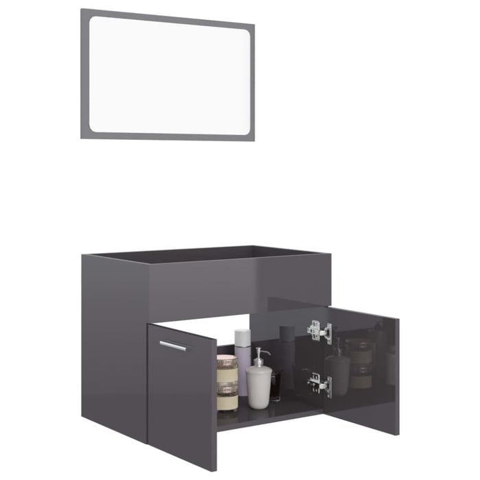 2 Piece Bathroom Furniture Set Glossy Look Grey Chipboard