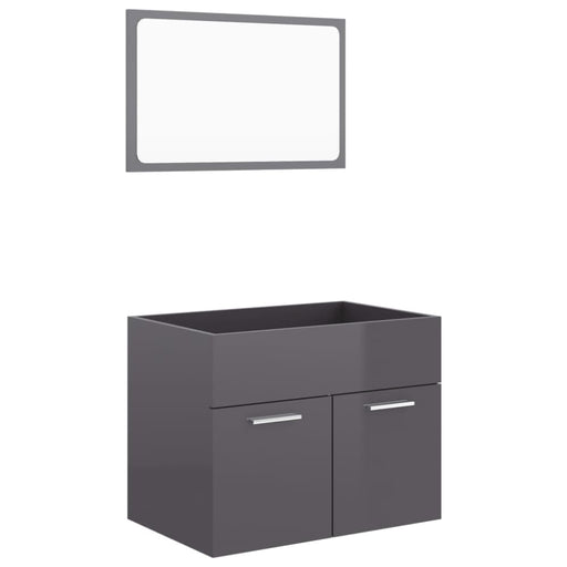 2 Piece Bathroom Furniture Set Glossy Look Grey Chipboard