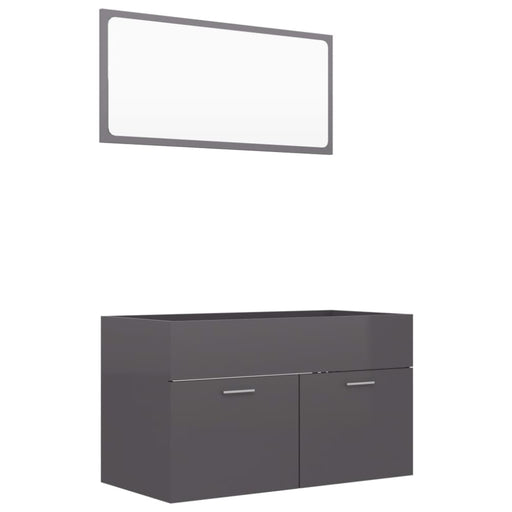 2 Piece Bathroom Furniture Set Glossy Look Grey Chipboard