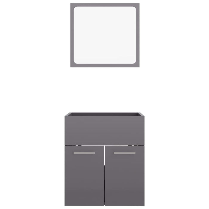 2 Piece Bathroom Furniture Set Glossy Look Grey Chipboard