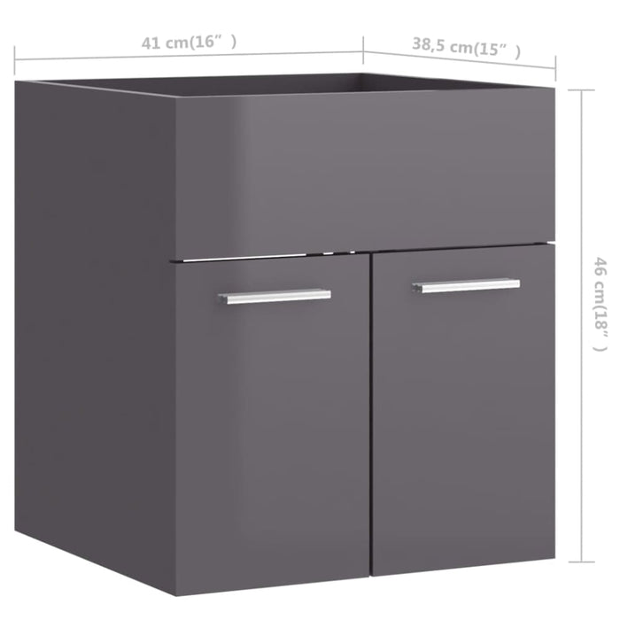 2 Piece Bathroom Furniture Set Glossy Look Grey Chipboard