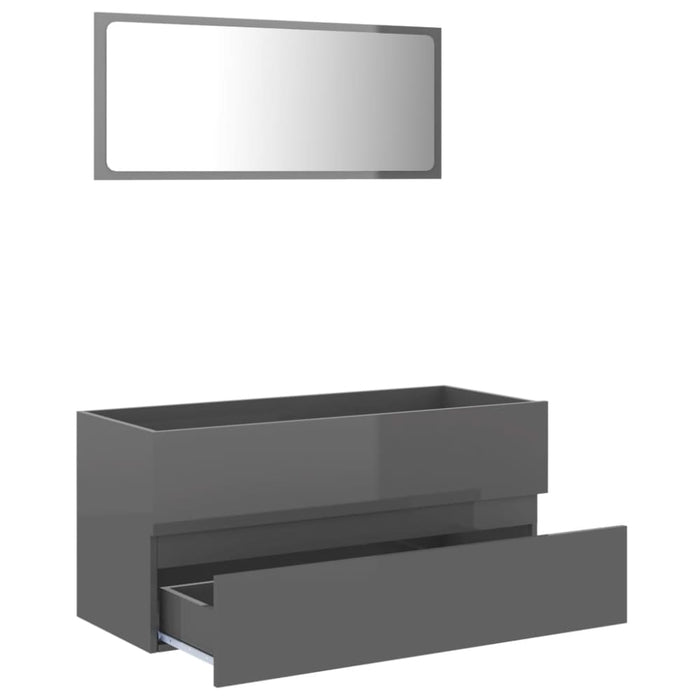 2 Piece Bathroom Furniture Set Glossy Look Grey Chipboard