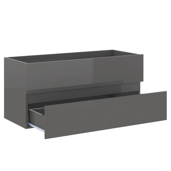 2 Piece Bathroom Furniture Set Glossy Look Grey Chipboard