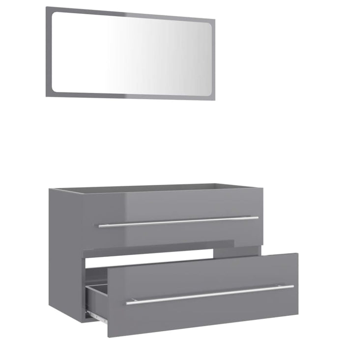 2 Piece Bathroom Furniture Set Glossy Look Grey Chipboard