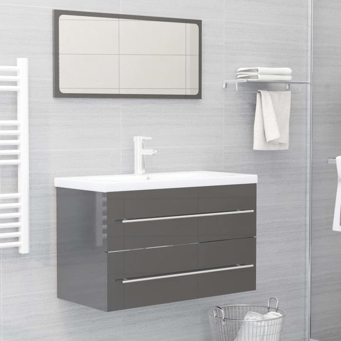 2 Piece Bathroom Furniture Set Glossy Look Grey Chipboard