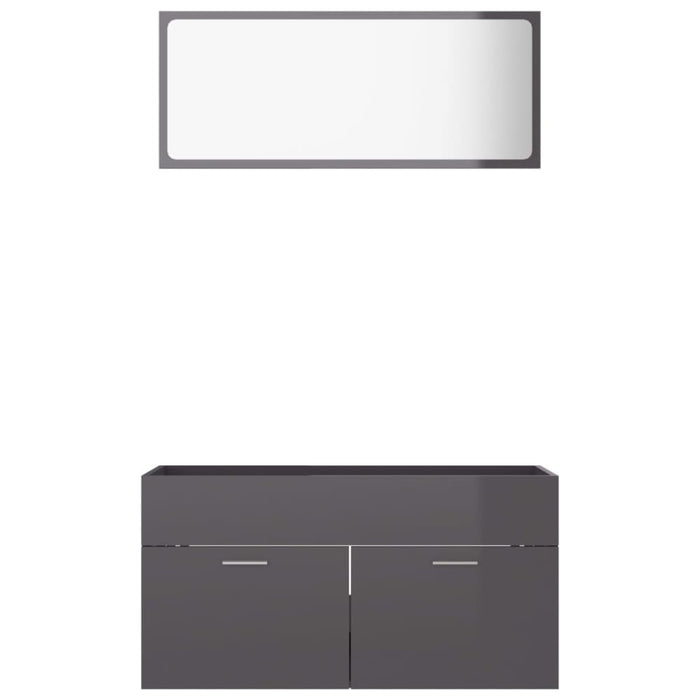 2 Piece Bathroom Furniture Set Glossy Look Grey Chipboard