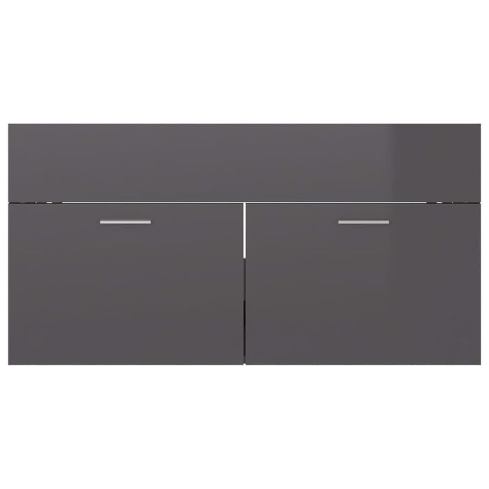 2 Piece Bathroom Furniture Set Glossy Look Grey Chipboard