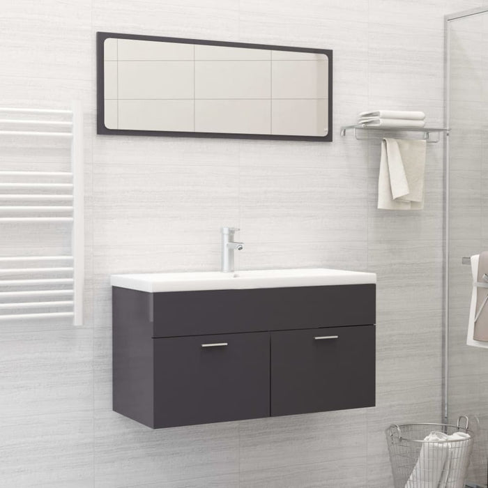 2 Piece Bathroom Furniture Set Glossy Look Grey Chipboard