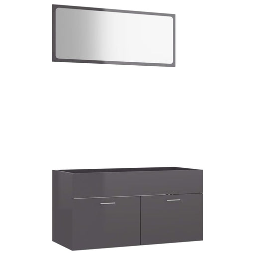 2 Piece Bathroom Furniture Set Glossy Look Grey Chipboard