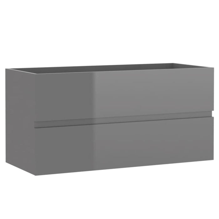 2 Piece Bathroom Furniture Set Glossy Look Grey Chipboard