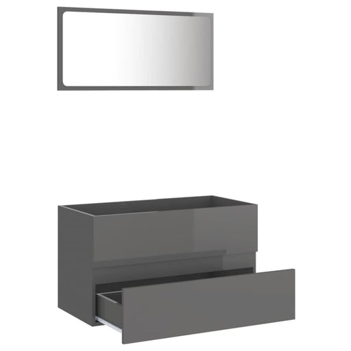 2 Piece Bathroom Furniture Set Glossy Look Grey Chipboard