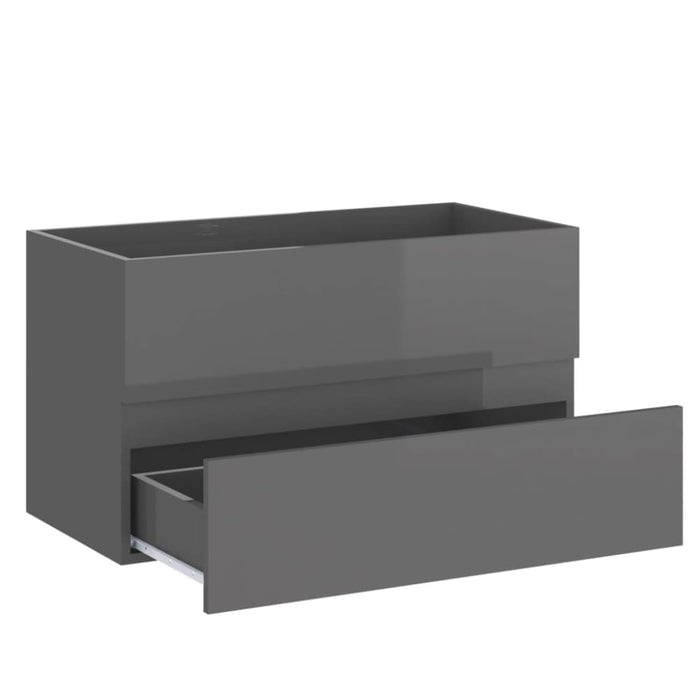 2 Piece Bathroom Furniture Set Glossy Look Grey Chipboard